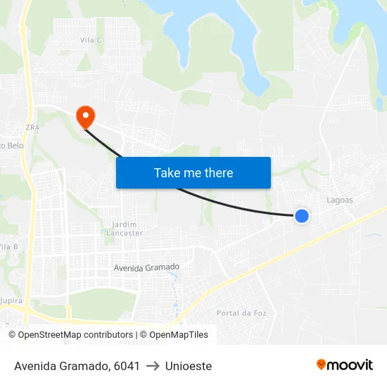 Avenida Gramado, 6041 to Unioeste map