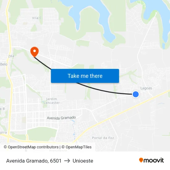 Avenida Gramado, 6501 to Unioeste map