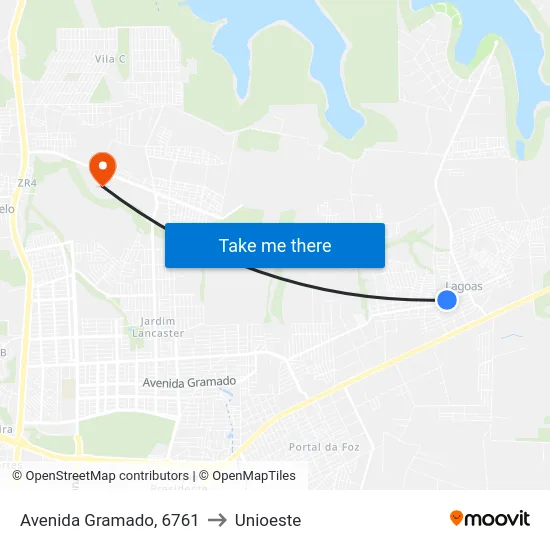 Avenida Gramado, 6761 to Unioeste map