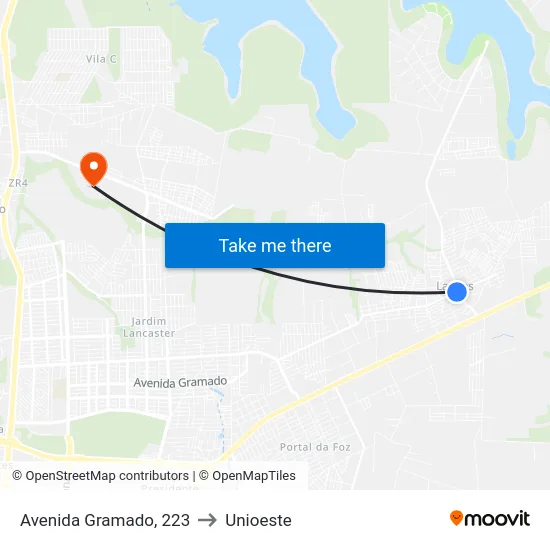 Avenida Gramado, 223 to Unioeste map