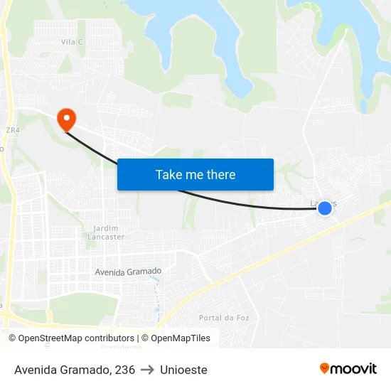 Avenida Gramado, 236 to Unioeste map