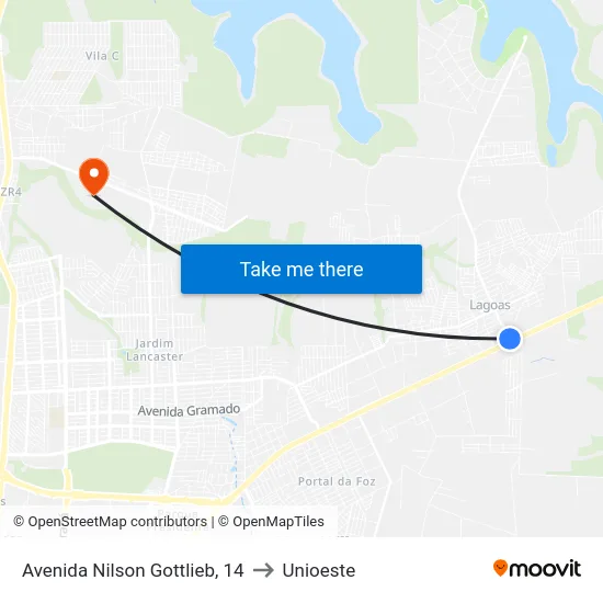 Avenida Nilson Gottlieb, 14 to Unioeste map