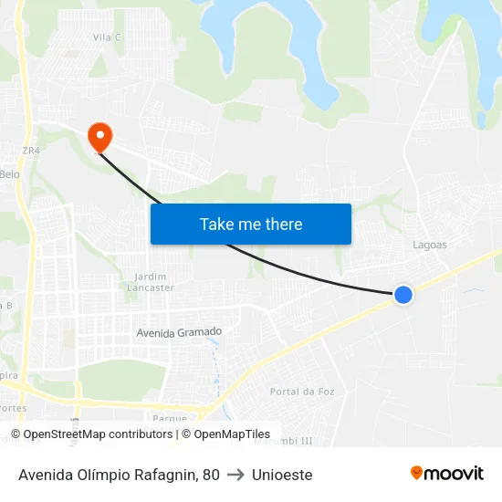 Avenida Olímpio Rafagnin, 80 to Unioeste map