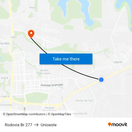 Rodovia Br 277 to Unioeste map