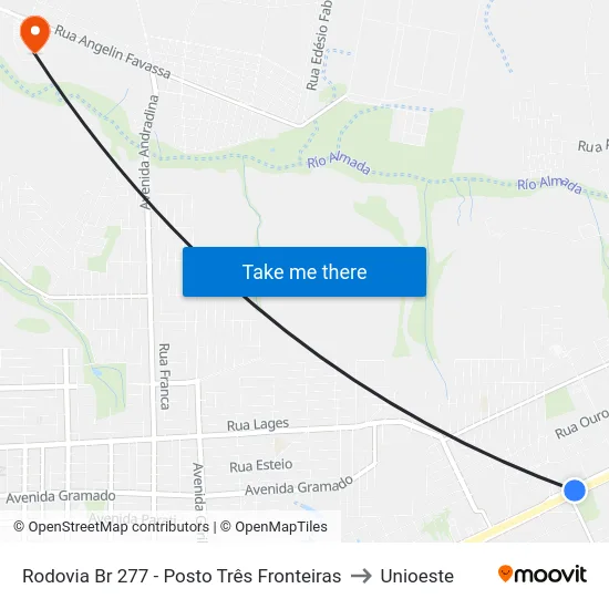 Rodovia Br 277 - Posto Três Fronteiras to Unioeste map