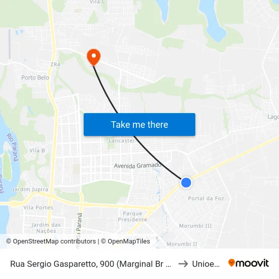 Rua Sergio Gasparetto, 900 (Marginal Br 277) to Unioeste map