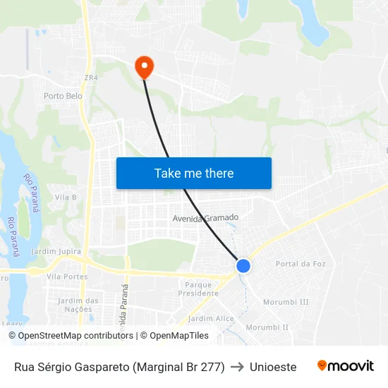 Rua Sérgio Gaspareto (Marginal Br 277) to Unioeste map