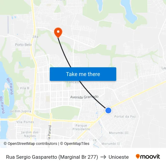 Rua Sergio Gasparetto (Marginal Br 277) to Unioeste map