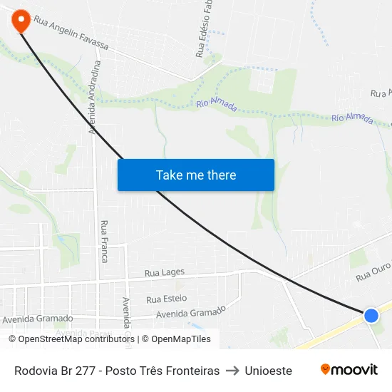 Rodovia Br 277 - Posto Três Fronteiras to Unioeste map