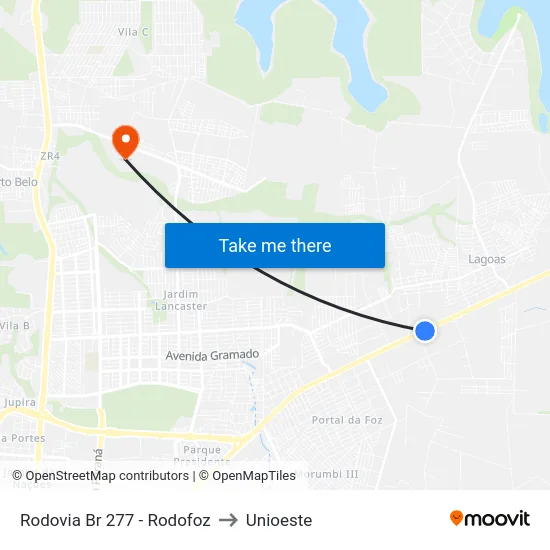 Rodovia Br 277 - Rodofoz to Unioeste map