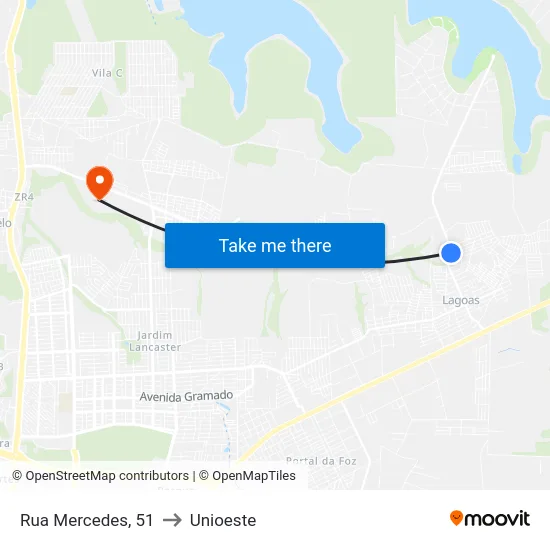 Rua Mercedes, 51 to Unioeste map