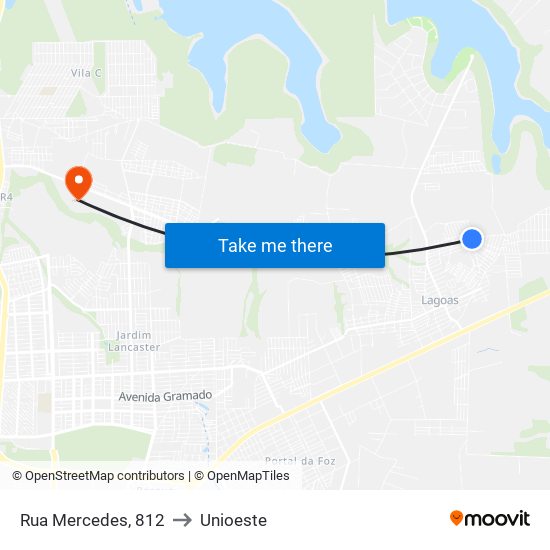 Rua Mercedes, 812 to Unioeste map
