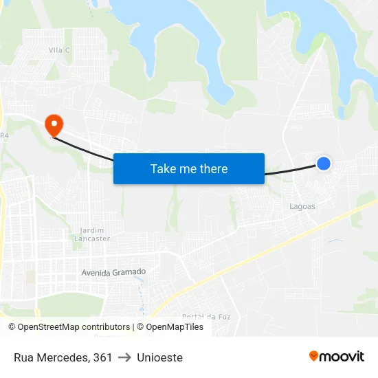 Rua Mercedes, 361 to Unioeste map