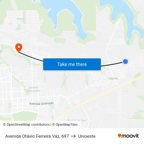 Avenida Otávio Ferreira Váz, 697 to Unioeste map