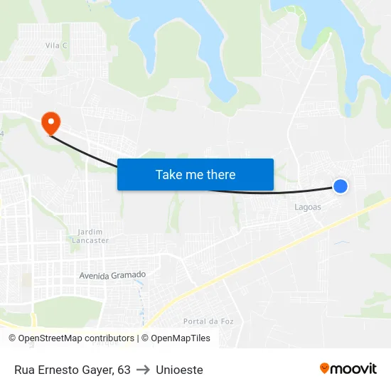 Rua Ernesto Gayer, 63 to Unioeste map
