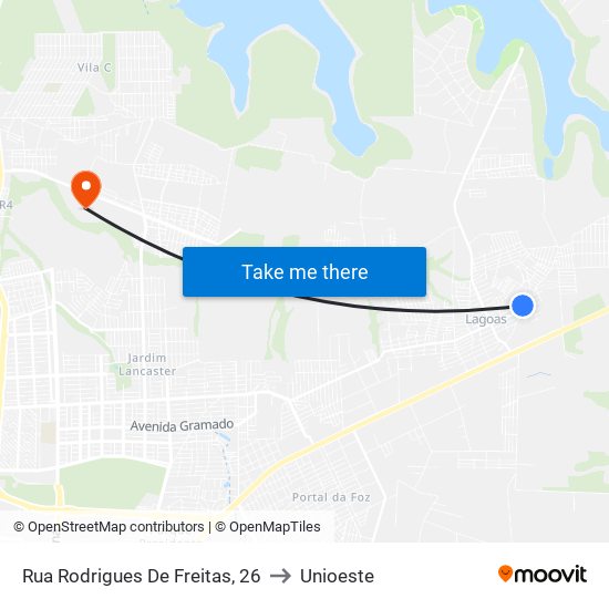 Rua Rodrigues De Freitas, 26 to Unioeste map