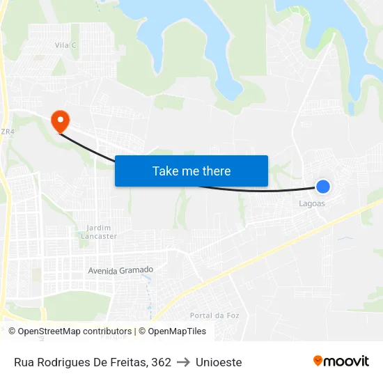 Rua Rodrigues De Freitas, 362 to Unioeste map