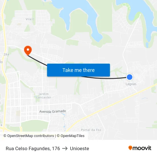 Rua Celso Fagundes, 176 to Unioeste map