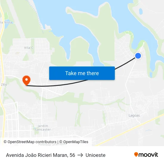 Avenida João Ricieri Maran, 56 to Unioeste map