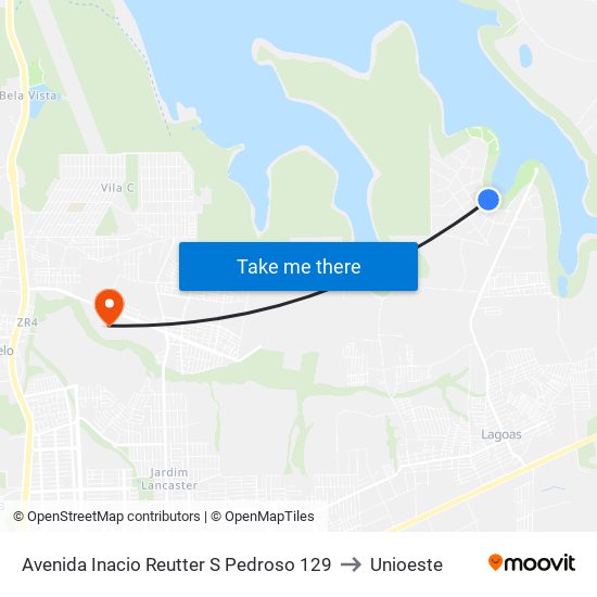 Avenida Inacio Reutter S Pedroso 129 to Unioeste map