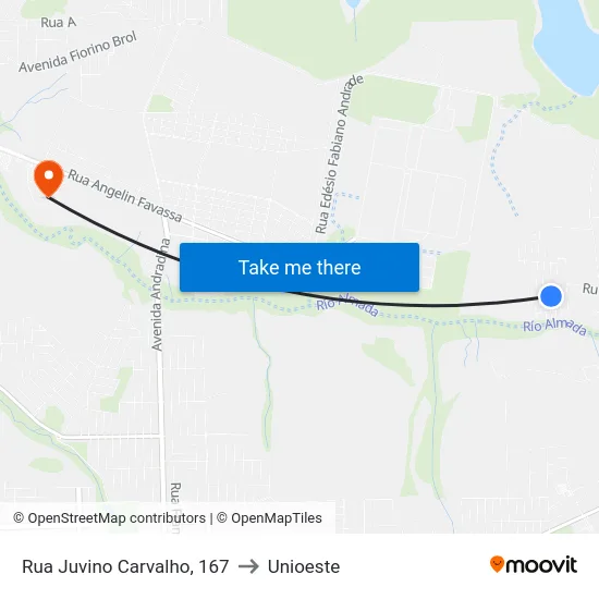 Rua Juvino Carvalho, 167 to Unioeste map