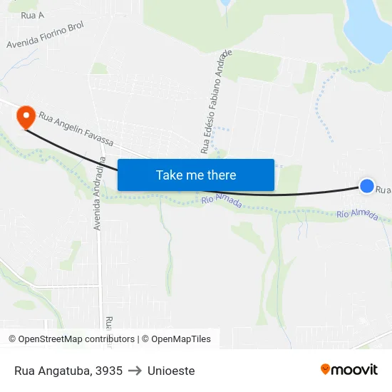 Rua Angatuba, 3935 to Unioeste map