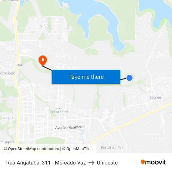 Rua Angatuba, 311 - Mercado Vaz to Unioeste map