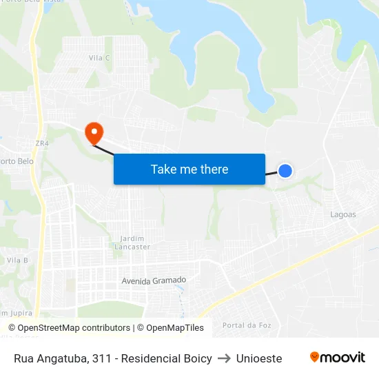 Rua Angatuba, 311 - Residencial Boicy to Unioeste map
