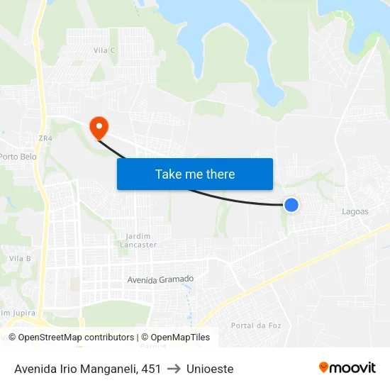 Avenida Irio Manganeli, 451 to Unioeste map
