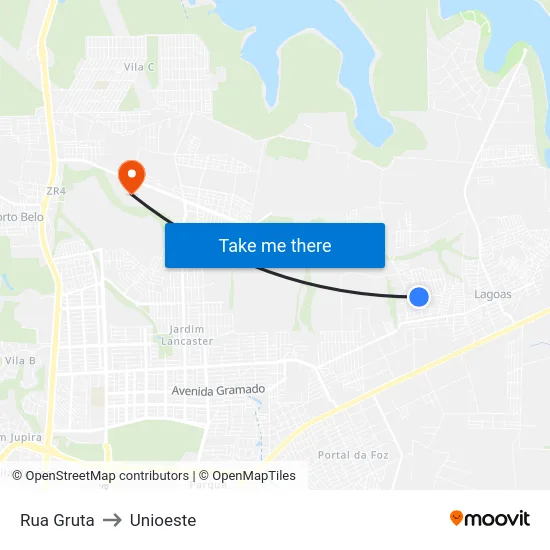 Rua Gruta to Unioeste map