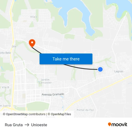 Rua Gruta to Unioeste map