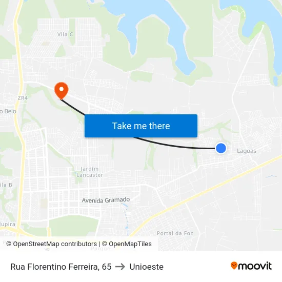 Rua Florentino Ferreira, 65 to Unioeste map
