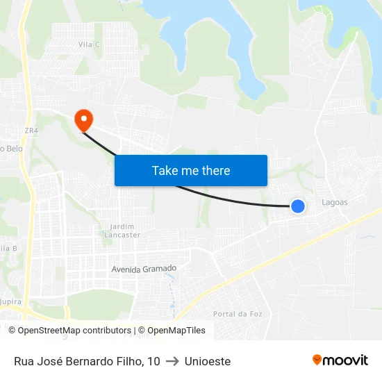 Rua José Bernardo Filho, 10 to Unioeste map