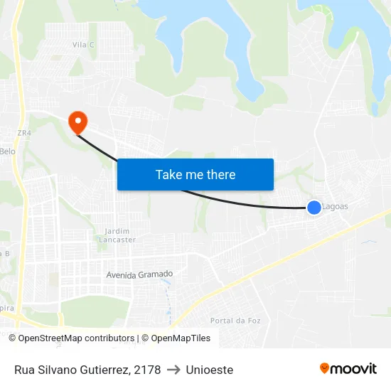 Rua Silvano Gutierrez, 2178 to Unioeste map