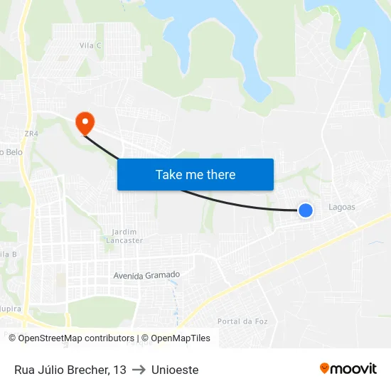 Rua Júlio Brecher, 13 to Unioeste map