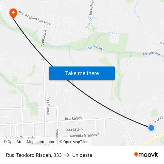 Rua Teodoro Risden, 333 to Unioeste map