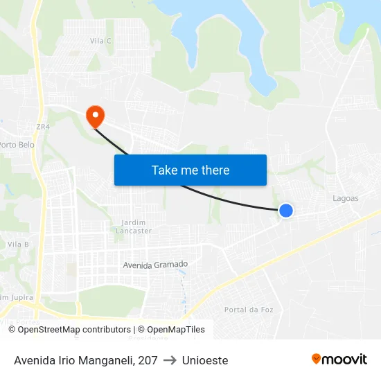 Avenida Irio Manganeli, 207 to Unioeste map