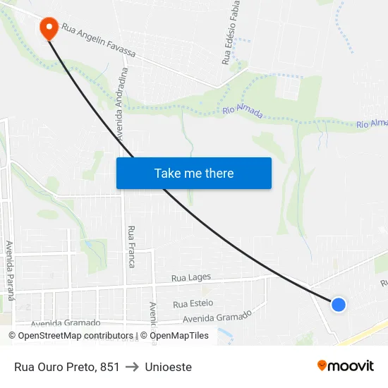 Rua Ouro Preto, 851 to Unioeste map