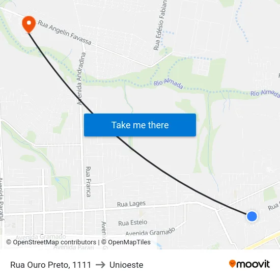 Rua Ouro Preto, 1111 to Unioeste map