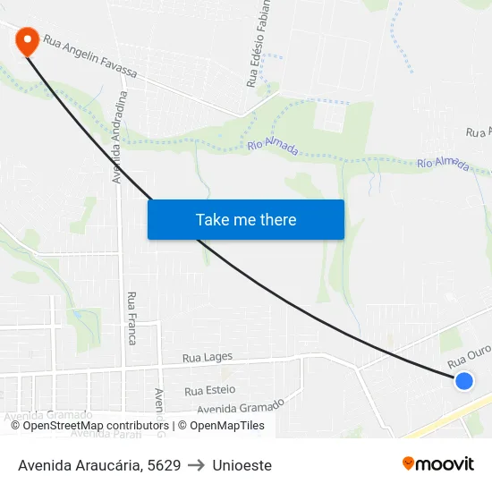 Avenida Araucária, 5629 to Unioeste map