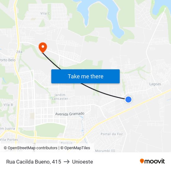 Rua Cacilda Bueno, 415 to Unioeste map