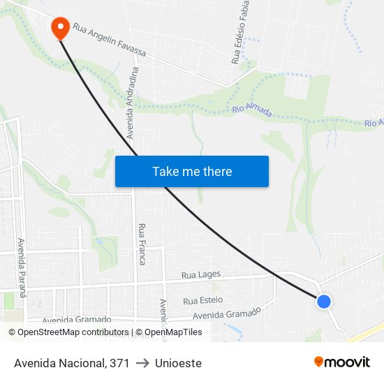 Avenida Nacional, 371 to Unioeste map