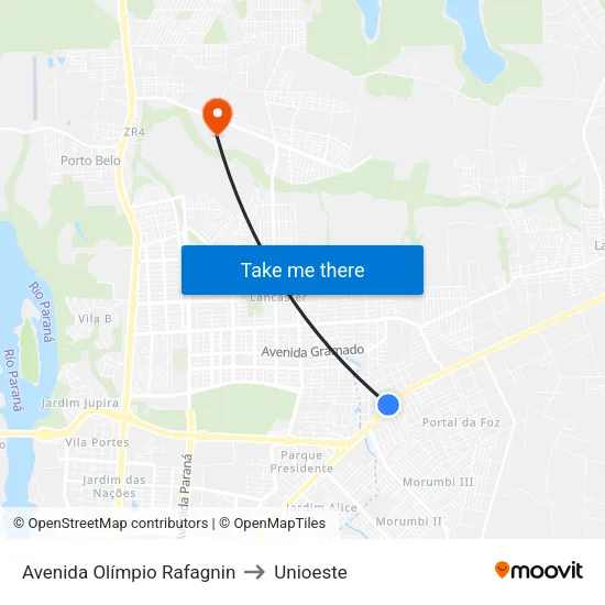 Avenida Olímpio Rafagnin to Unioeste map