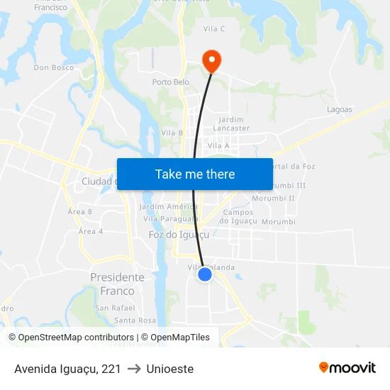 Avenida Iguaçu, 221 to Unioeste map