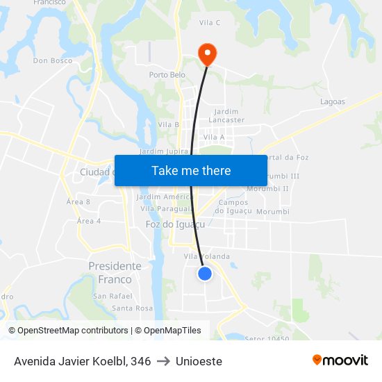 Avenida Javier Koelbl, 346 to Unioeste map