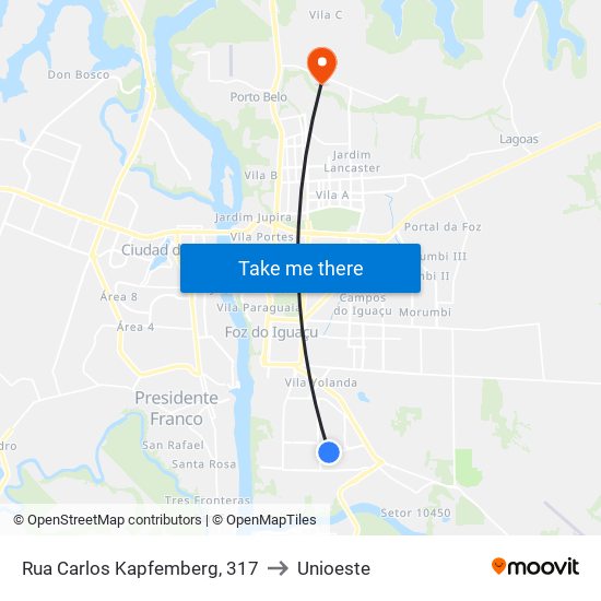 Rua Carlos Kapfemberg, 317 to Unioeste map