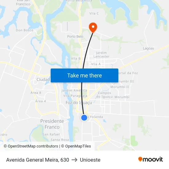Avenida General Meira, 630 to Unioeste map