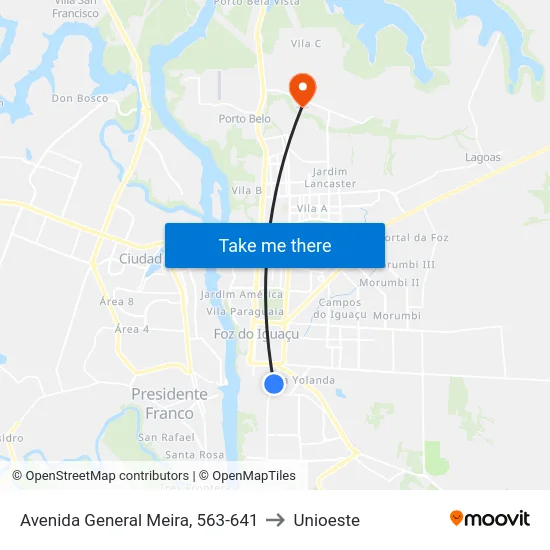 Avenida General Meira, 563-641 to Unioeste map