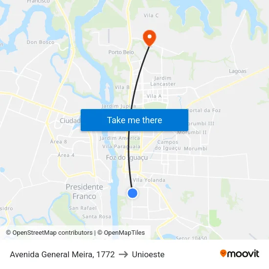 Avenida General Meira, 1772 to Unioeste map