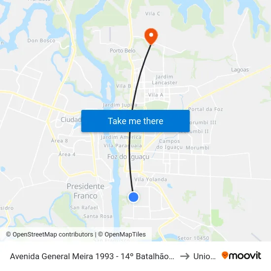 Avenida General Meira 1993 - 14º Batalhão Da Polícia Militar to Unioeste map
